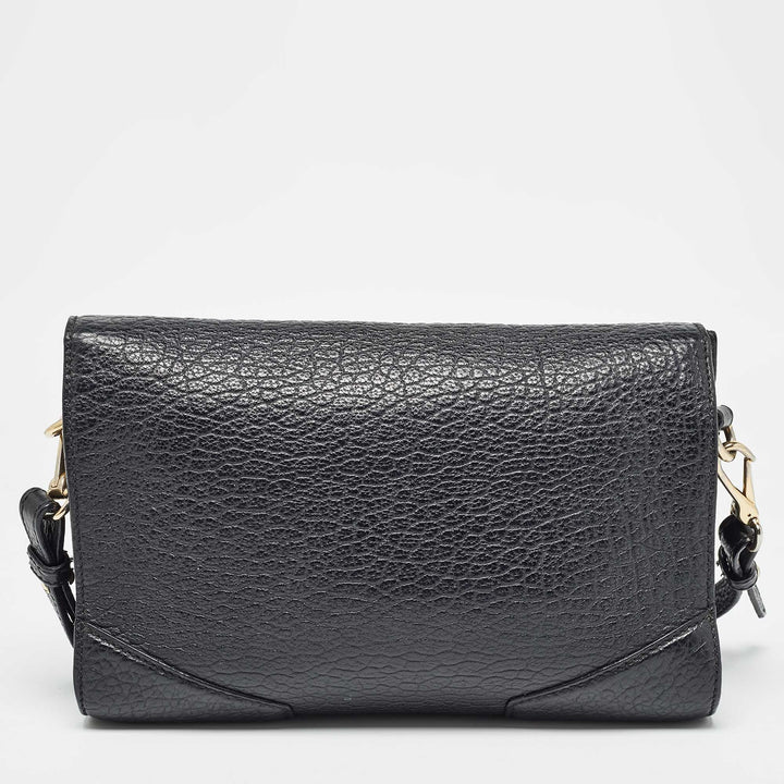 BURBERRY Black Grain Leather Heritage Crossbody Bag