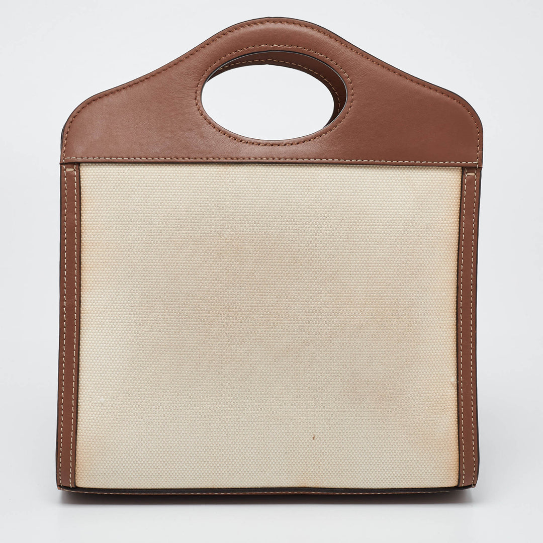 BURBERRY Beige/Brown Canvas and Leather Mini Pocket Tote