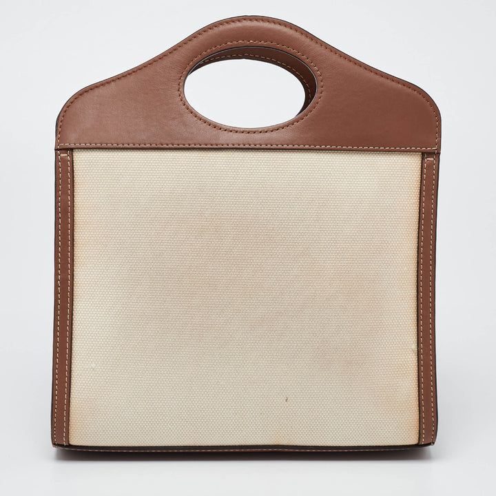 BURBERRY Beige/Brown Canvas and Leather Mini Pocket Tote