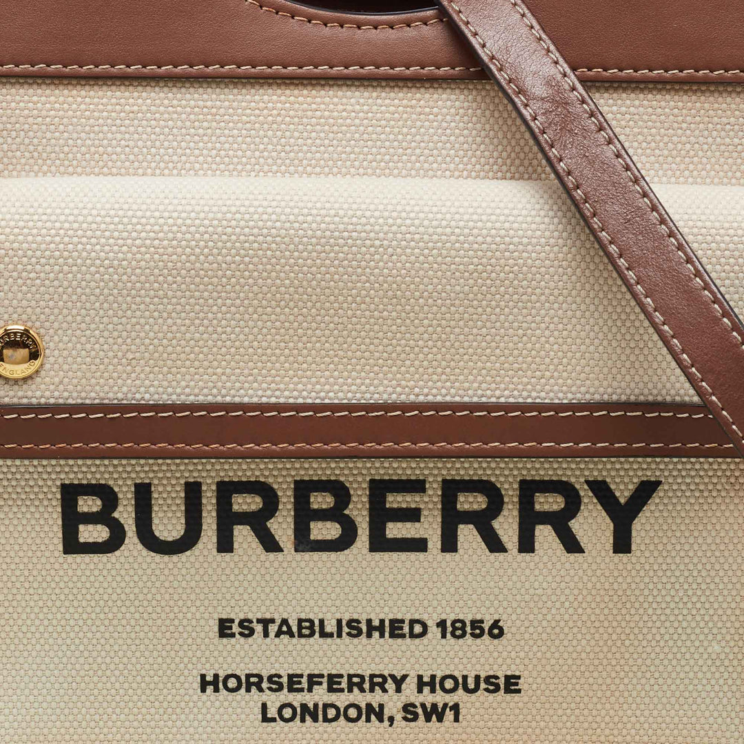 BURBERRY Beige/Brown Canvas and Leather Mini Pocket Tote