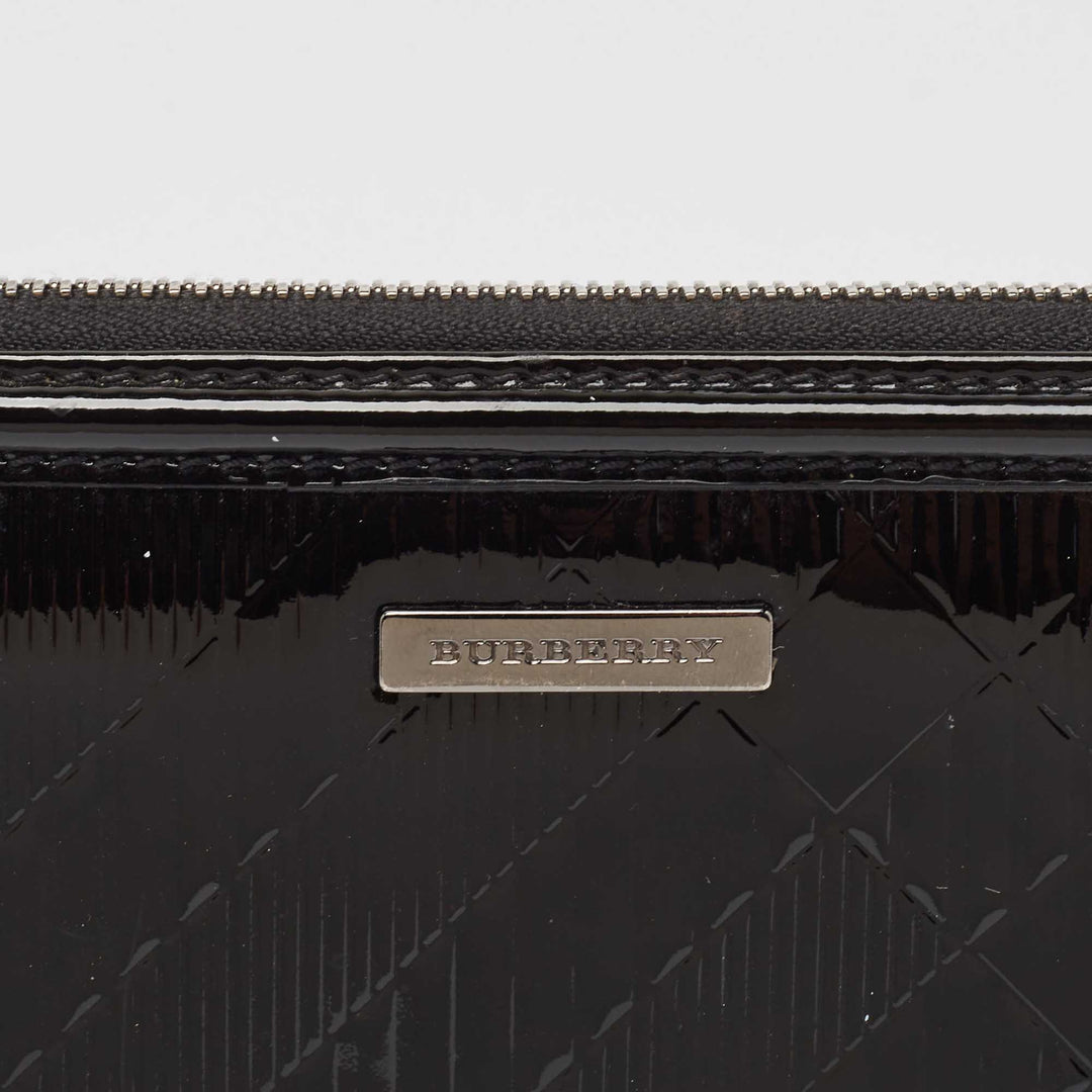 BURBERRY Black House Check Embossed Patent Leather Zip Continental Wallet