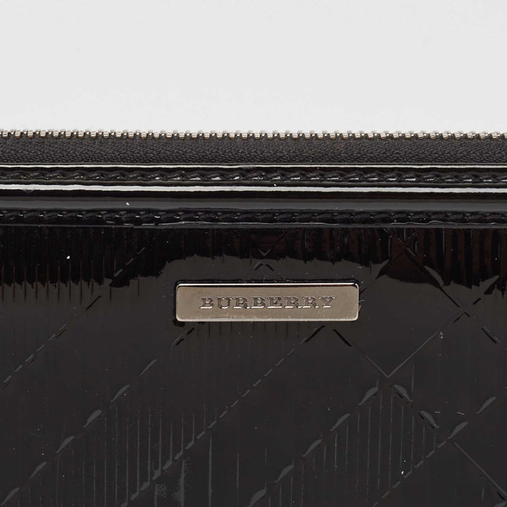 BURBERRY Black House Check Embossed Patent Leather Zip Continental Wallet