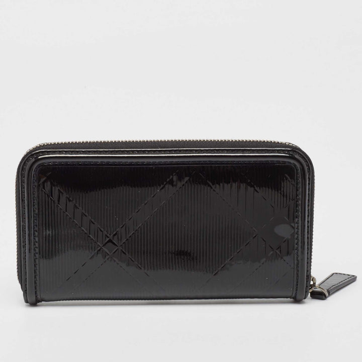 BURBERRY Black House Check Embossed Patent Leather Zip Continental Wallet