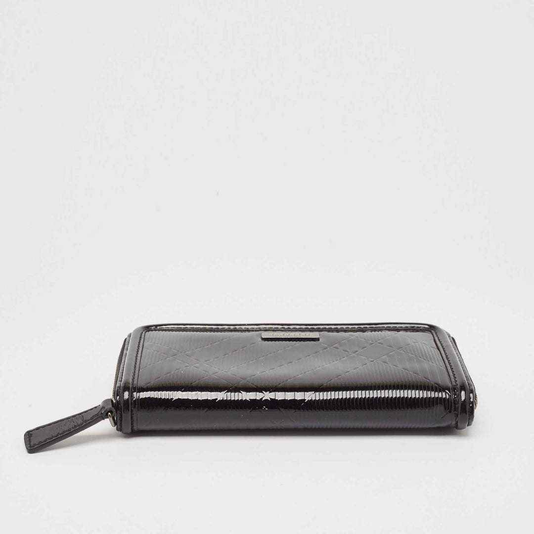 BURBERRY Black House Check Embossed Patent Leather Zip Continental Wallet