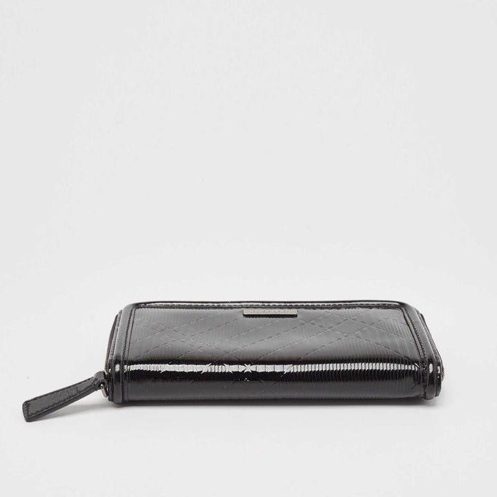 BURBERRY Black House Check Embossed Patent Leather Zip Continental Wallet