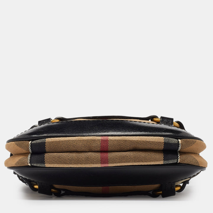 BURBERRY Beige/Black House Check Fabric and Leather Crossbody Bag