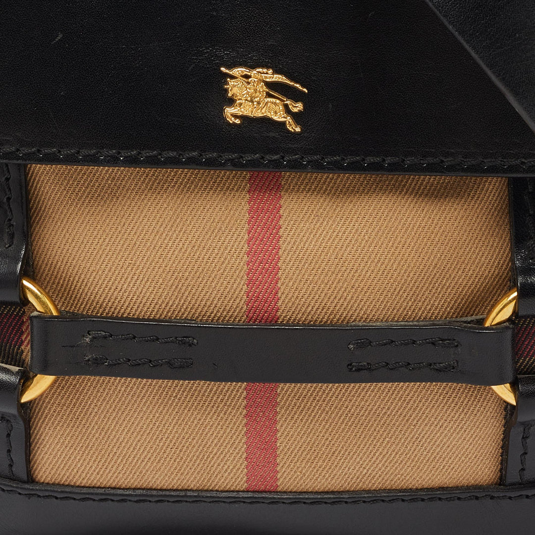 BURBERRY Beige/Black House Check Fabric and Leather Crossbody Bag