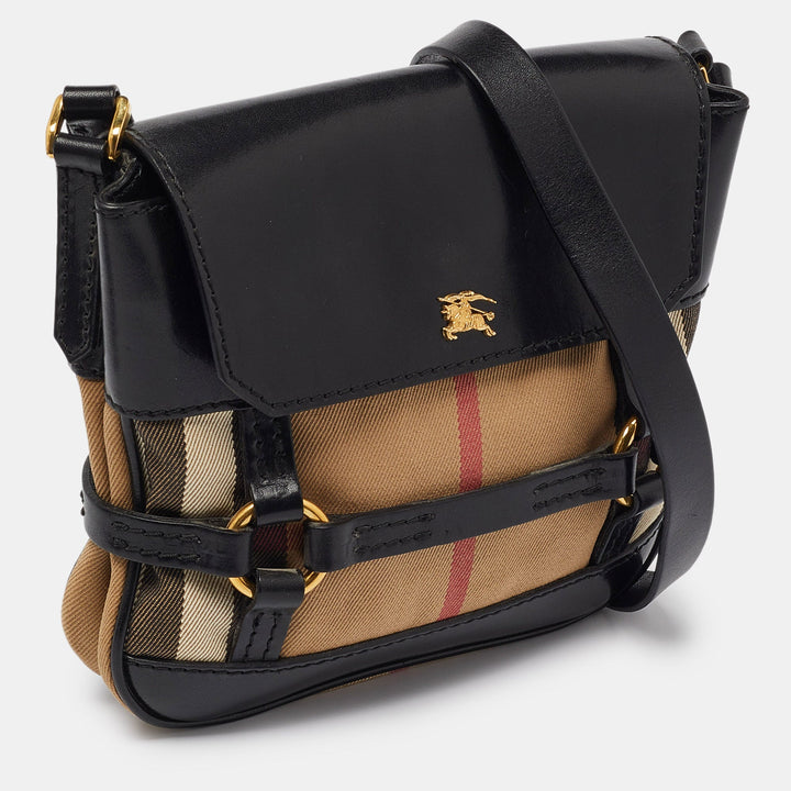 BURBERRY Beige/Black House Check Fabric and Leather Crossbody Bag