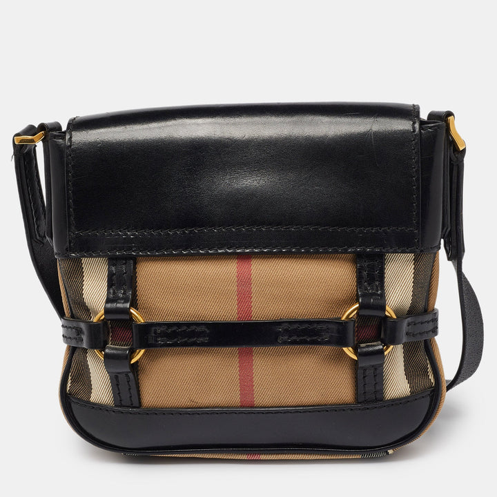 BURBERRY Beige/Black House Check Fabric and Leather Crossbody Bag