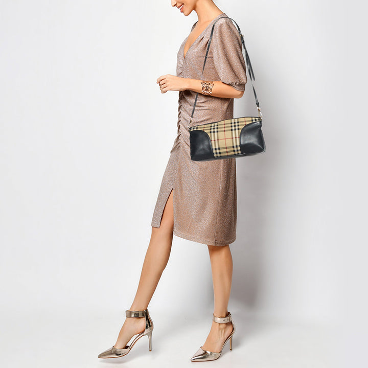Burberry Beige/Black House Check Canvas and Leather Chichester Crossbody Bag