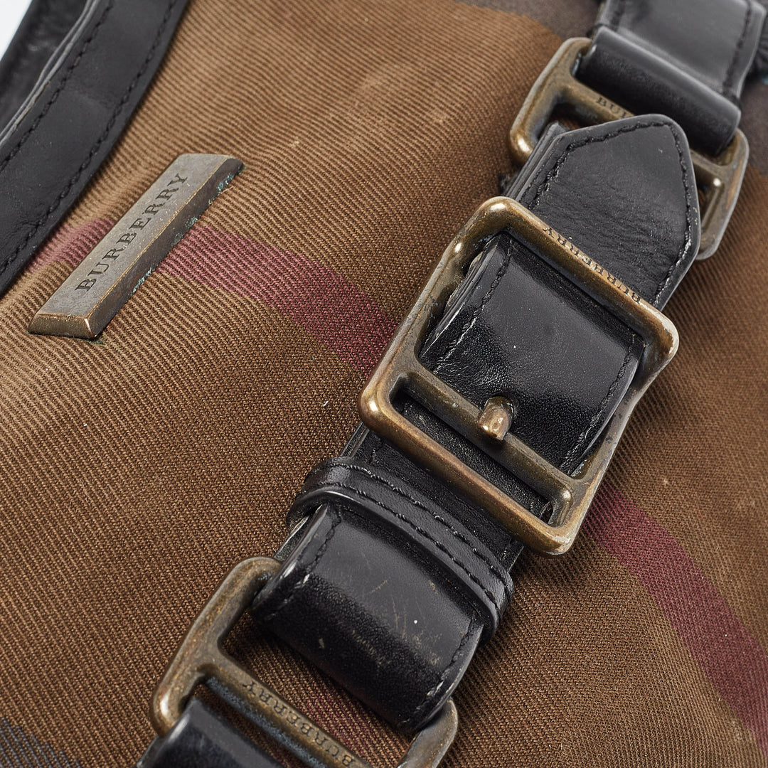 BURBERRY Black Check Canvas and Leather Belted Crossbody Bag