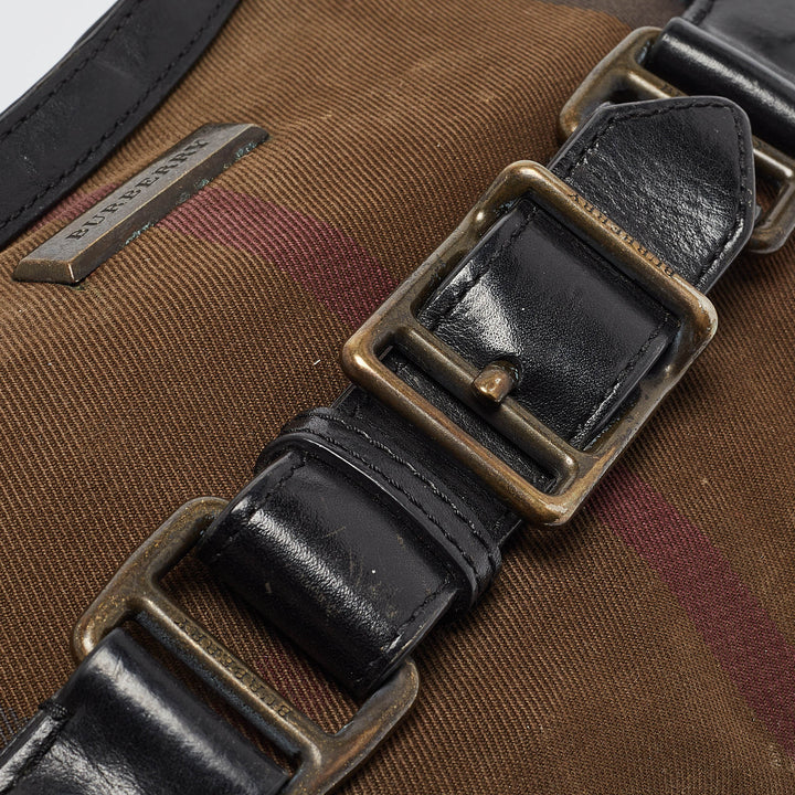 BURBERRY Black Check Canvas and Leather Belted Crossbody Bag