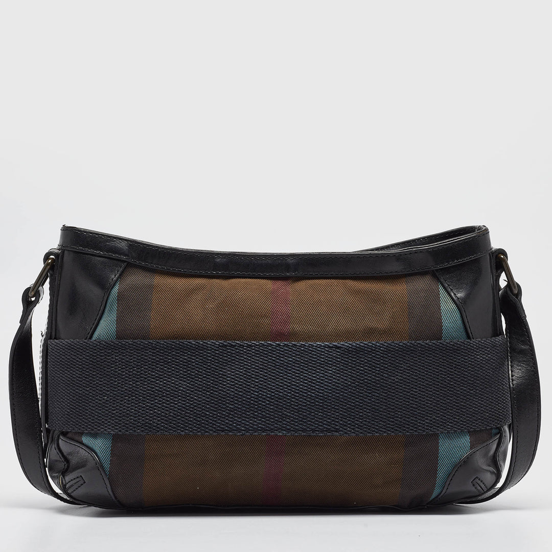 BURBERRY Black Check Canvas and Leather Belted Crossbody Bag