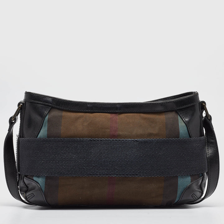 BURBERRY Black Check Canvas and Leather Belted Crossbody Bag