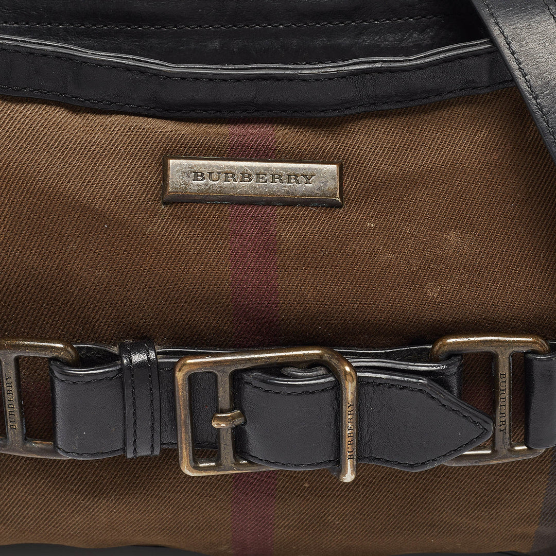 BURBERRY Black Check Canvas and Leather Belted Crossbody Bag