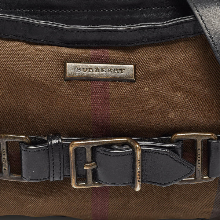 BURBERRY Black Check Canvas and Leather Belted Crossbody Bag