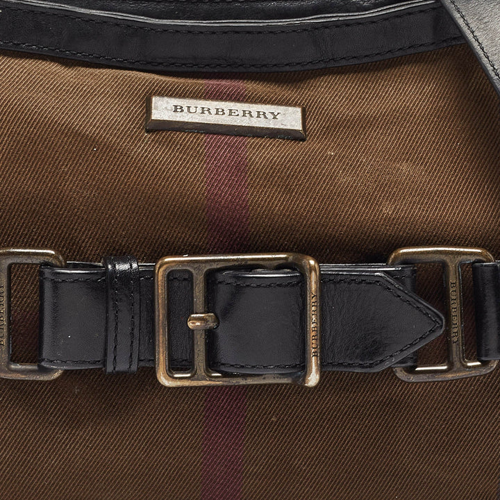 BURBERRY Black Check Canvas and Leather Belted Crossbody Bag