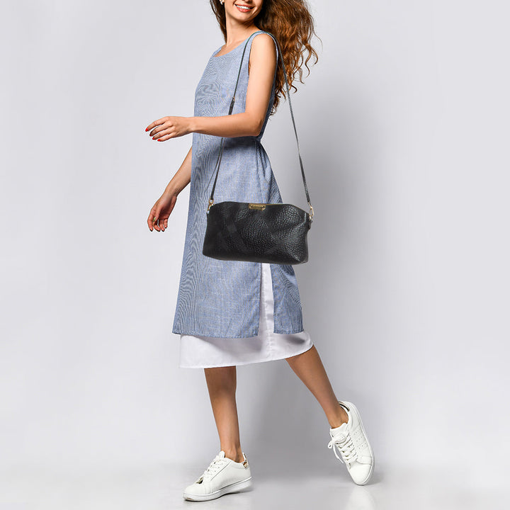 BURBERRY Black House Check Embossed Leather Peyton Crossbody Bag