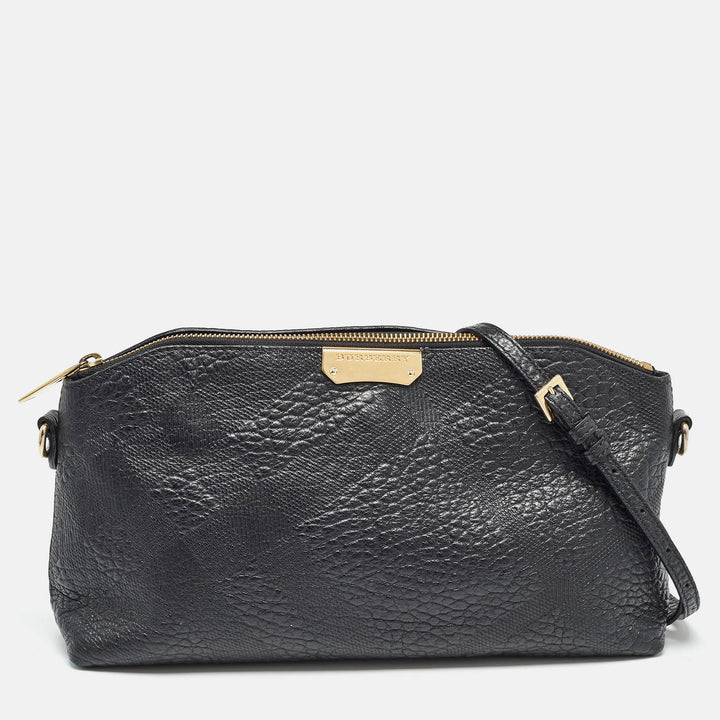 BURBERRY Black House Check Embossed Leather Peyton Crossbody Bag