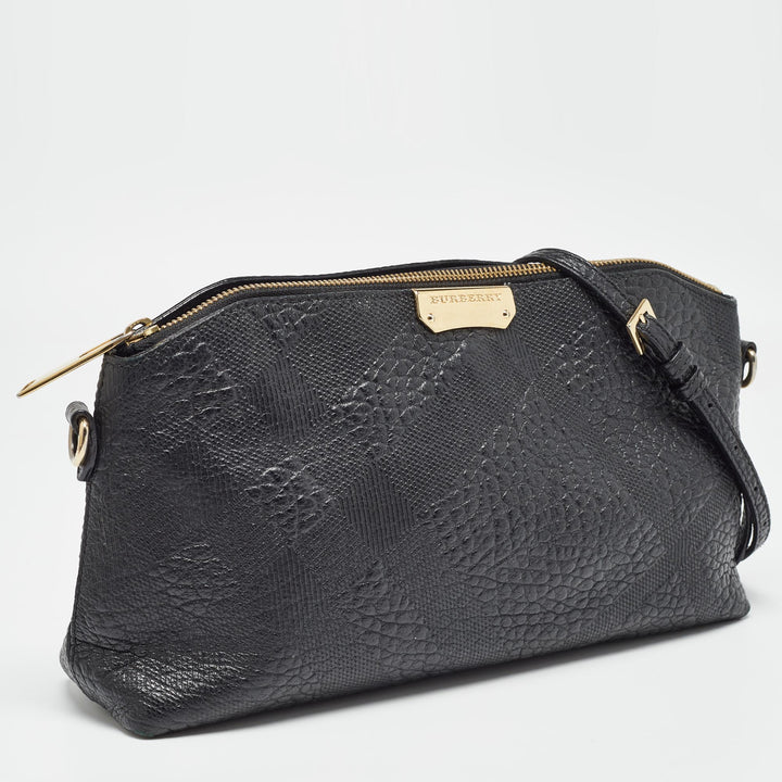 BURBERRY Black House Check Embossed Leather Peyton Crossbody Bag