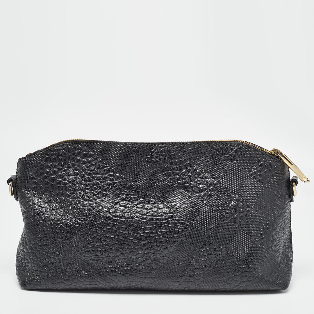 BURBERRY Black House Check Embossed Leather Peyton Crossbody Bag