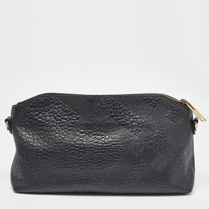 BURBERRY Black House Check Embossed Leather Peyton Crossbody Bag