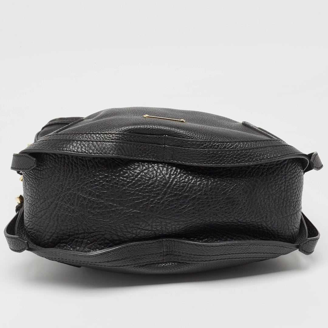 BURBERRY Black Grain Leather Hobo