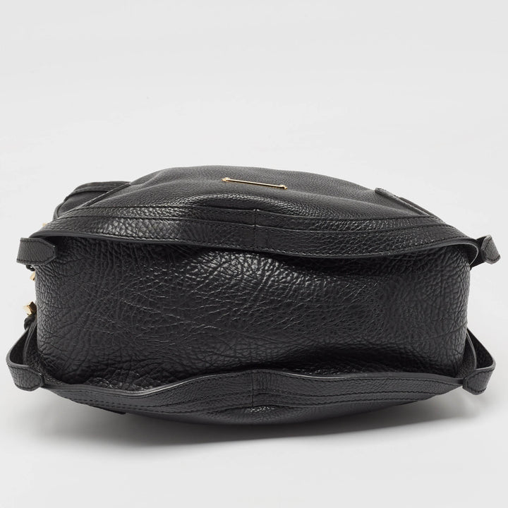 BURBERRY Black Grain Leather Hobo