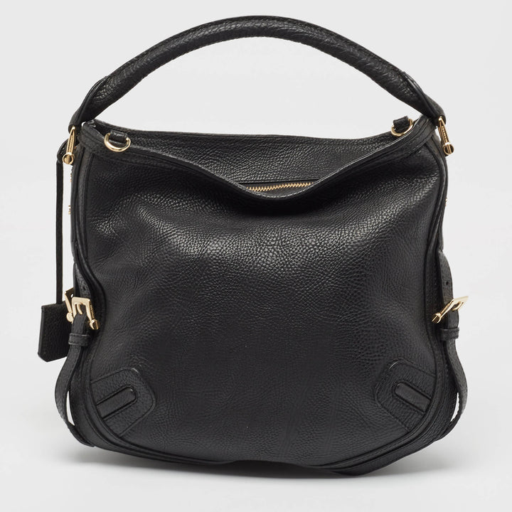 BURBERRY Black Grain Leather Hobo