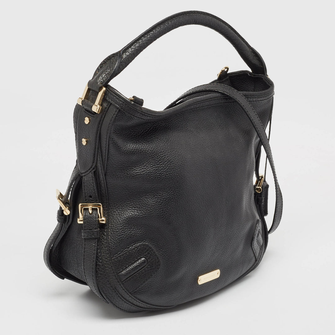 BURBERRY Black Grain Leather Hobo