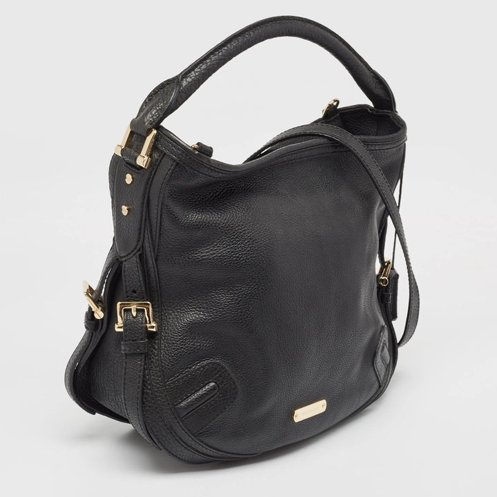 BURBERRY Black Grain Leather Hobo