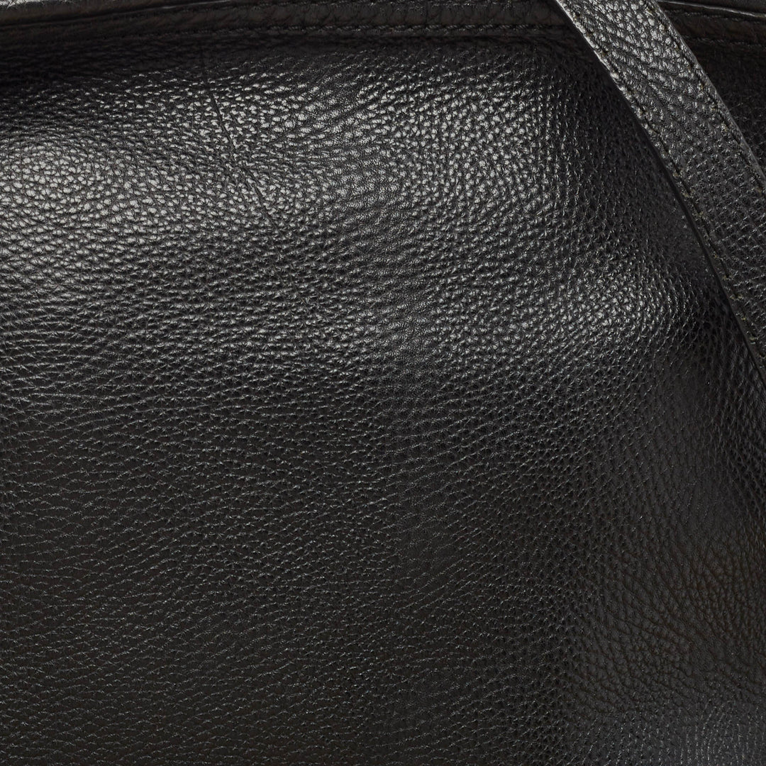 BURBERRY Black Grain Leather Hobo