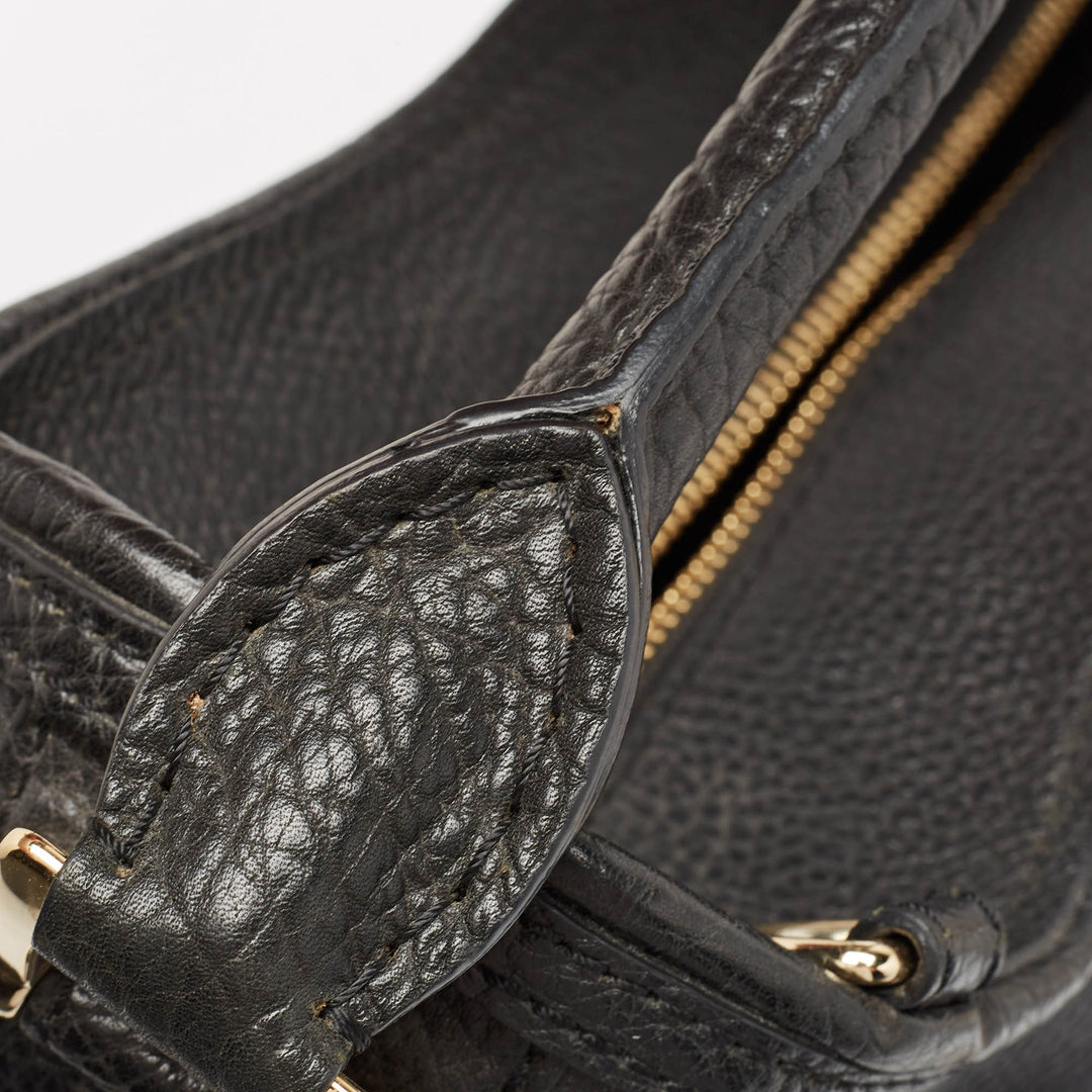 BURBERRY Black Grain Leather Hobo