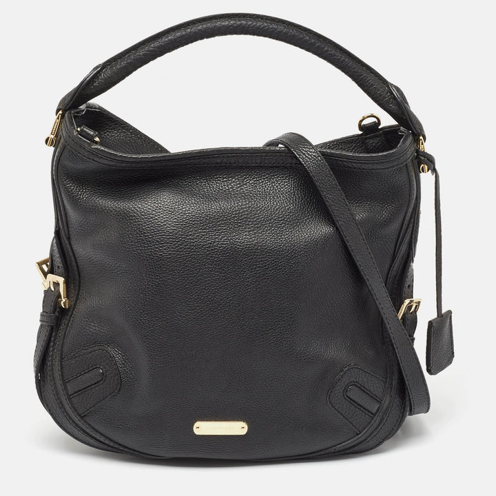 BURBERRY Black Grain Leather Hobo