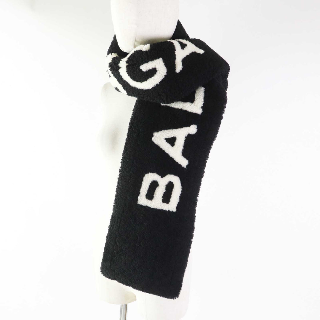 Top Quality Balenciaga Lamb Fur Logo Scarf Black White