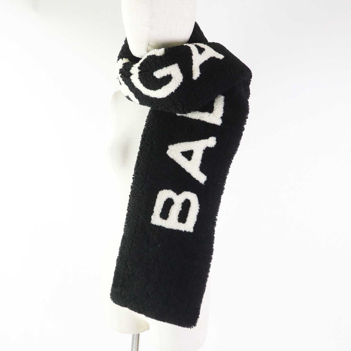 Top Quality Balenciaga Lamb Fur Logo Scarf Black White