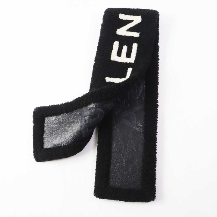 Top Quality Balenciaga Lamb Fur Logo Scarf Black White