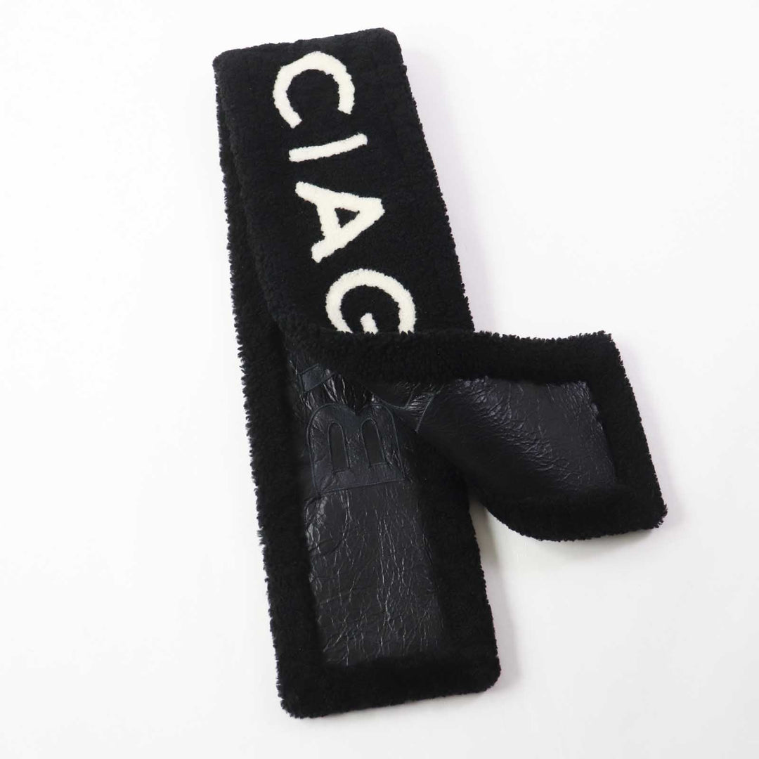 Top Quality Balenciaga Lamb Fur Logo Scarf Black White