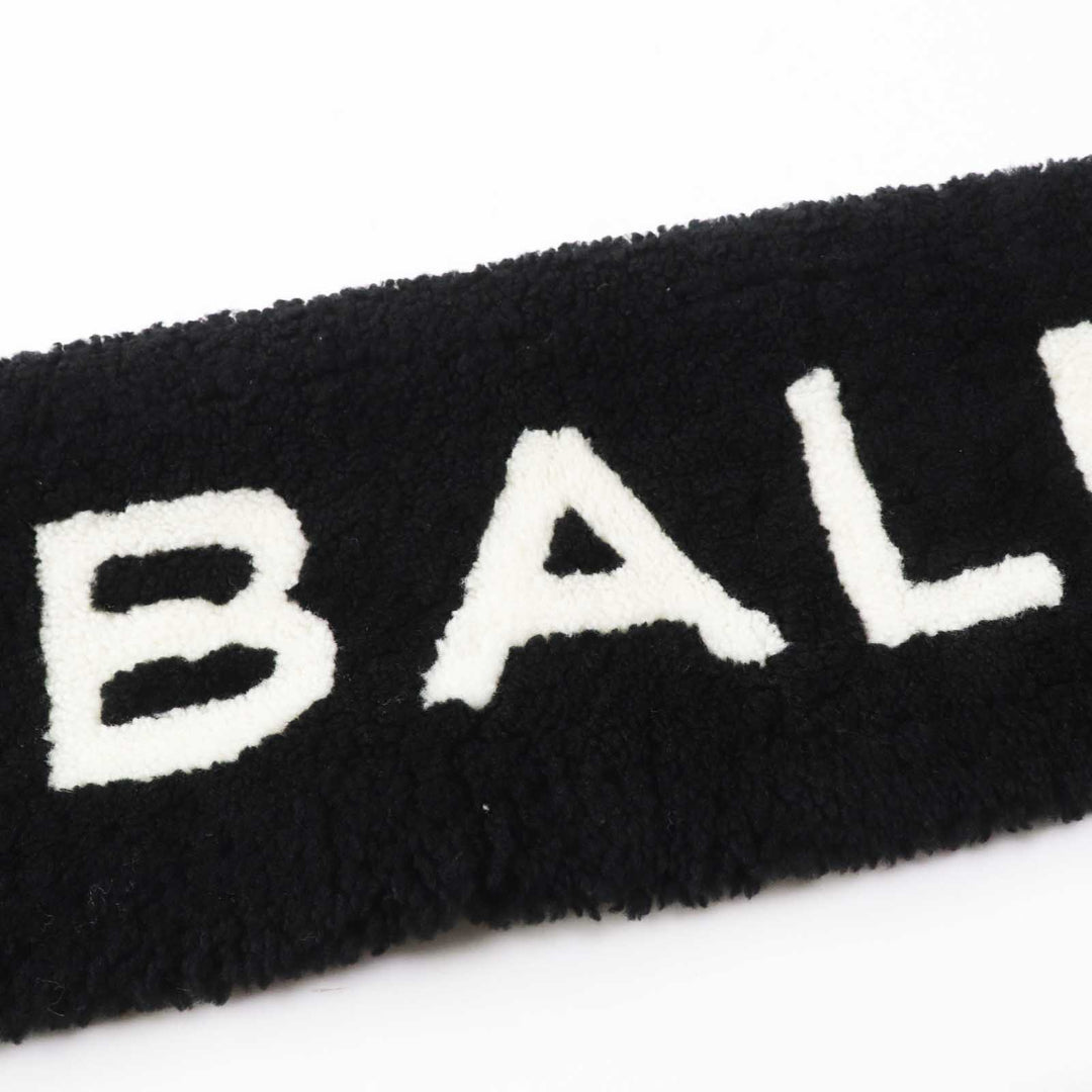 Top Quality Balenciaga Lamb Fur Logo Scarf Black White