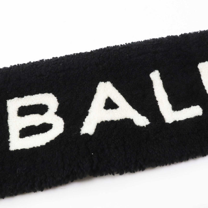 Top Quality Balenciaga Lamb Fur Logo Scarf Black White