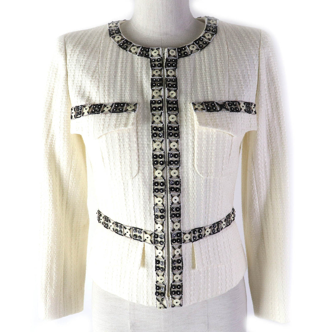 Chanel Beaded Zip-Up Collarless Jacket 34