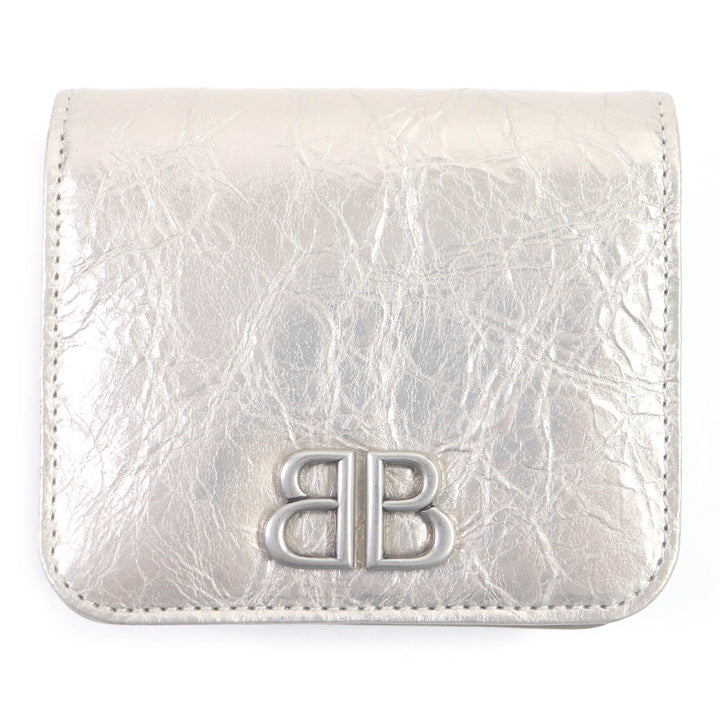 Top Quality Balenciaga BB Logo Silver Leather Bifold Wallet