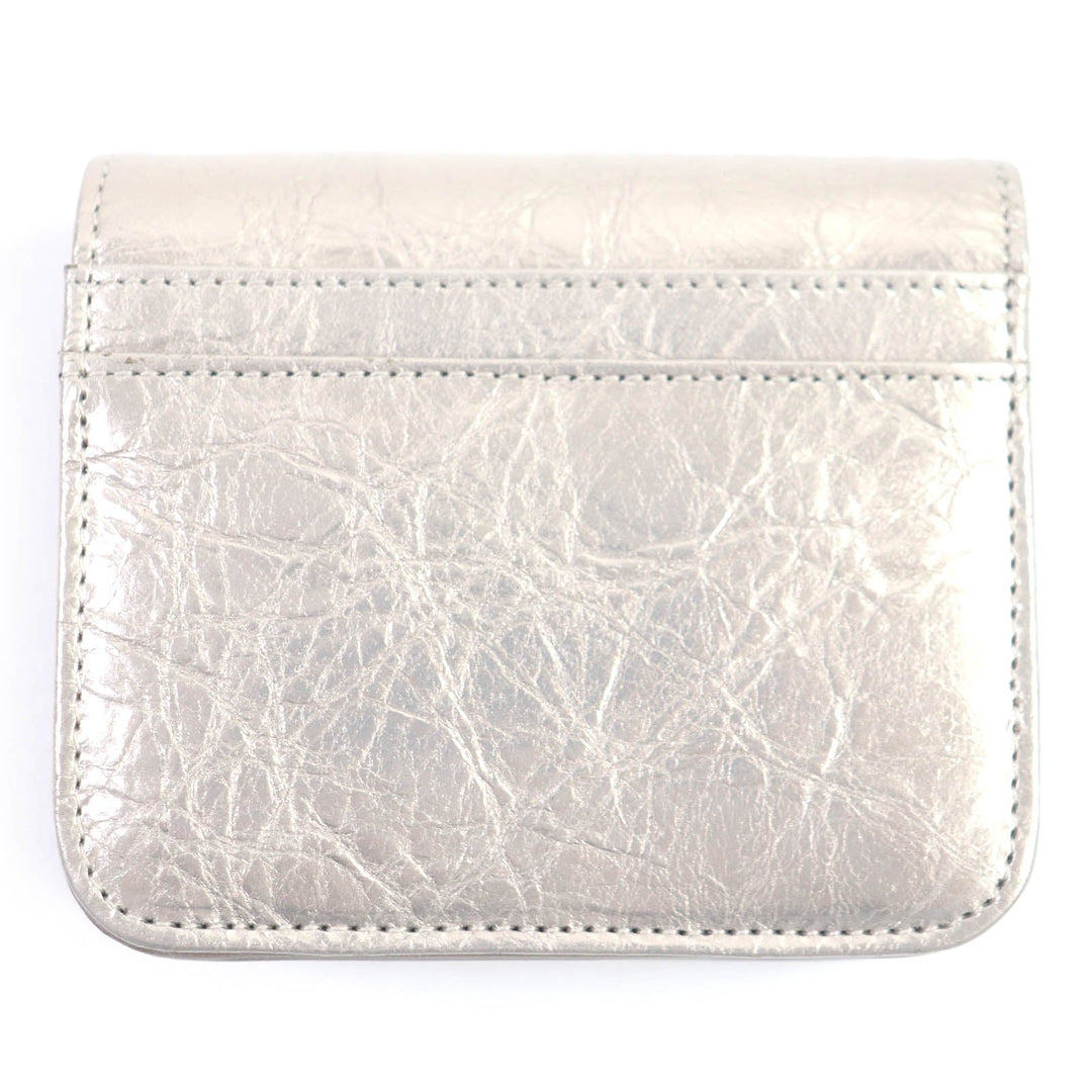 Top Quality Balenciaga BB Logo Silver Leather Bifold Wallet