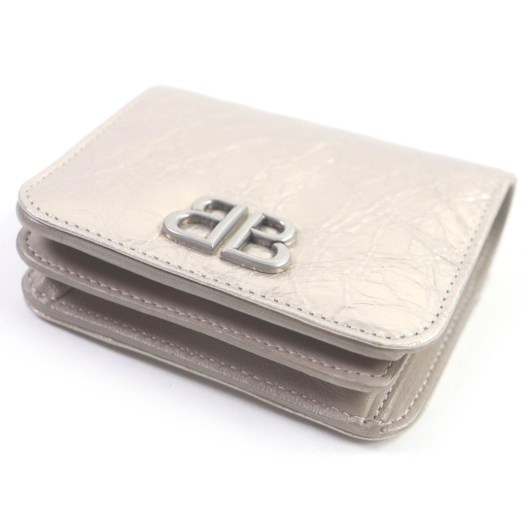Top Quality Balenciaga BB Logo Silver Leather Bifold Wallet