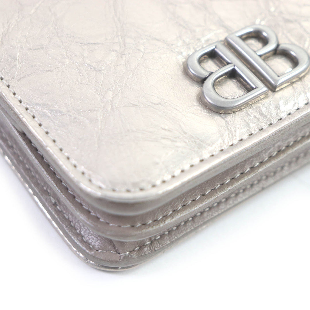 Top Quality Balenciaga BB Logo Silver Leather Bifold Wallet