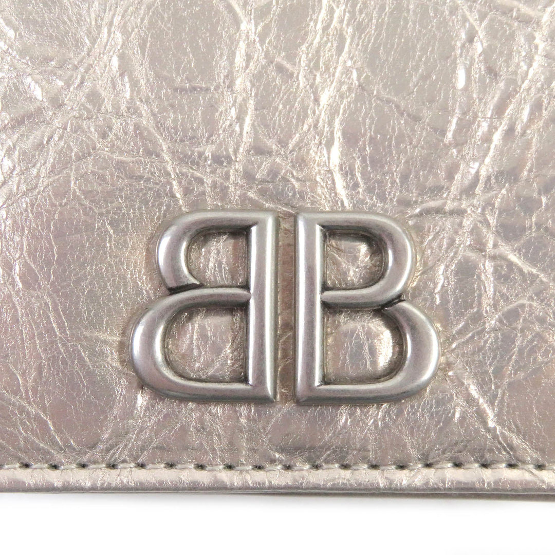 Top Quality Balenciaga BB Logo Silver Leather Bifold Wallet