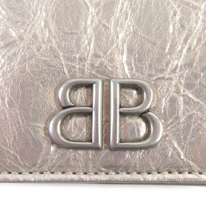 Top Quality Balenciaga BB Logo Silver Leather Bifold Wallet
