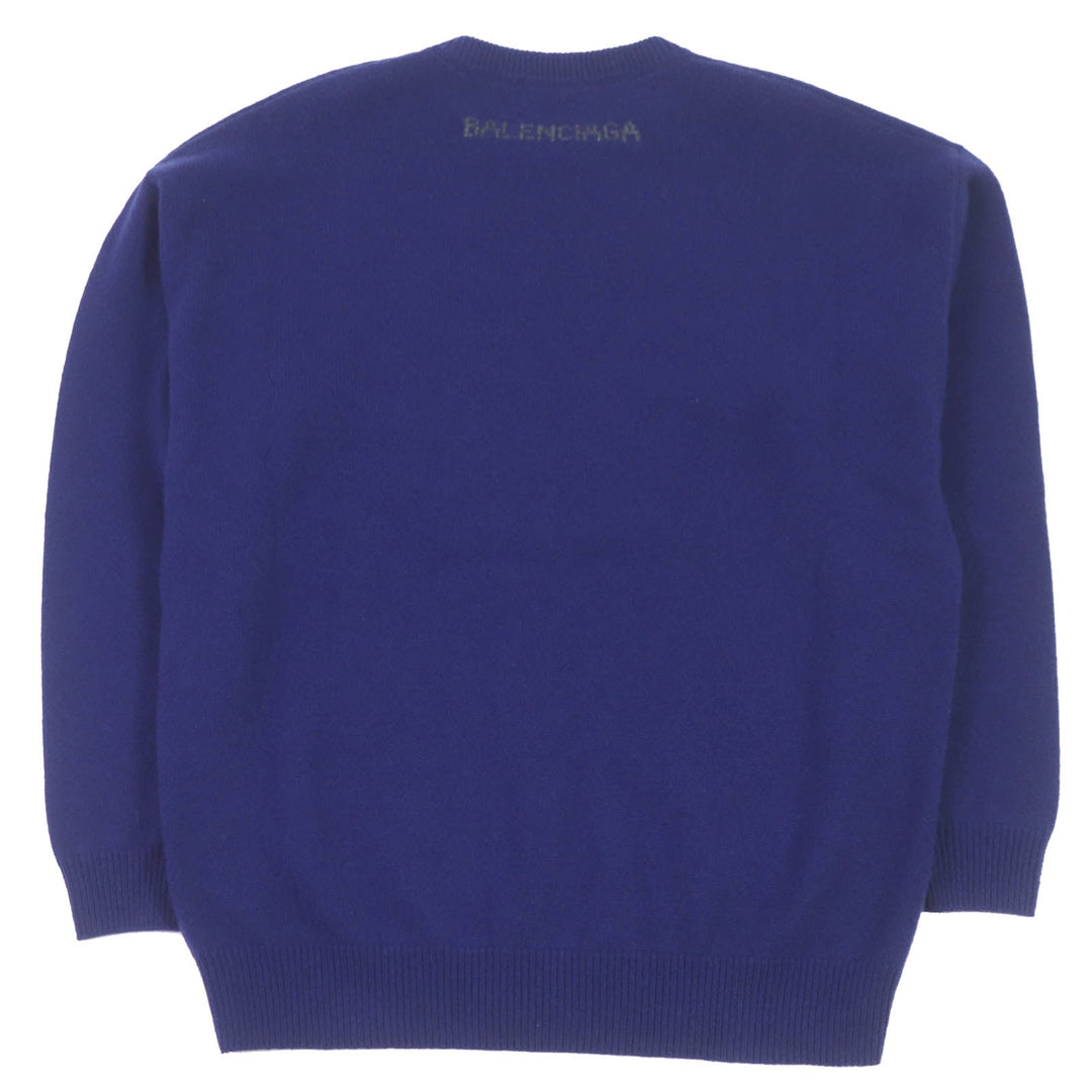 Top Quality Balenciaga Cashmere Logo Knit Sweater Blue XS