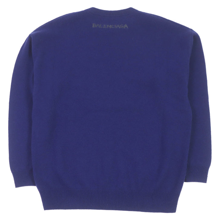 Top Quality Balenciaga Cashmere Logo Knit Sweater Blue XS