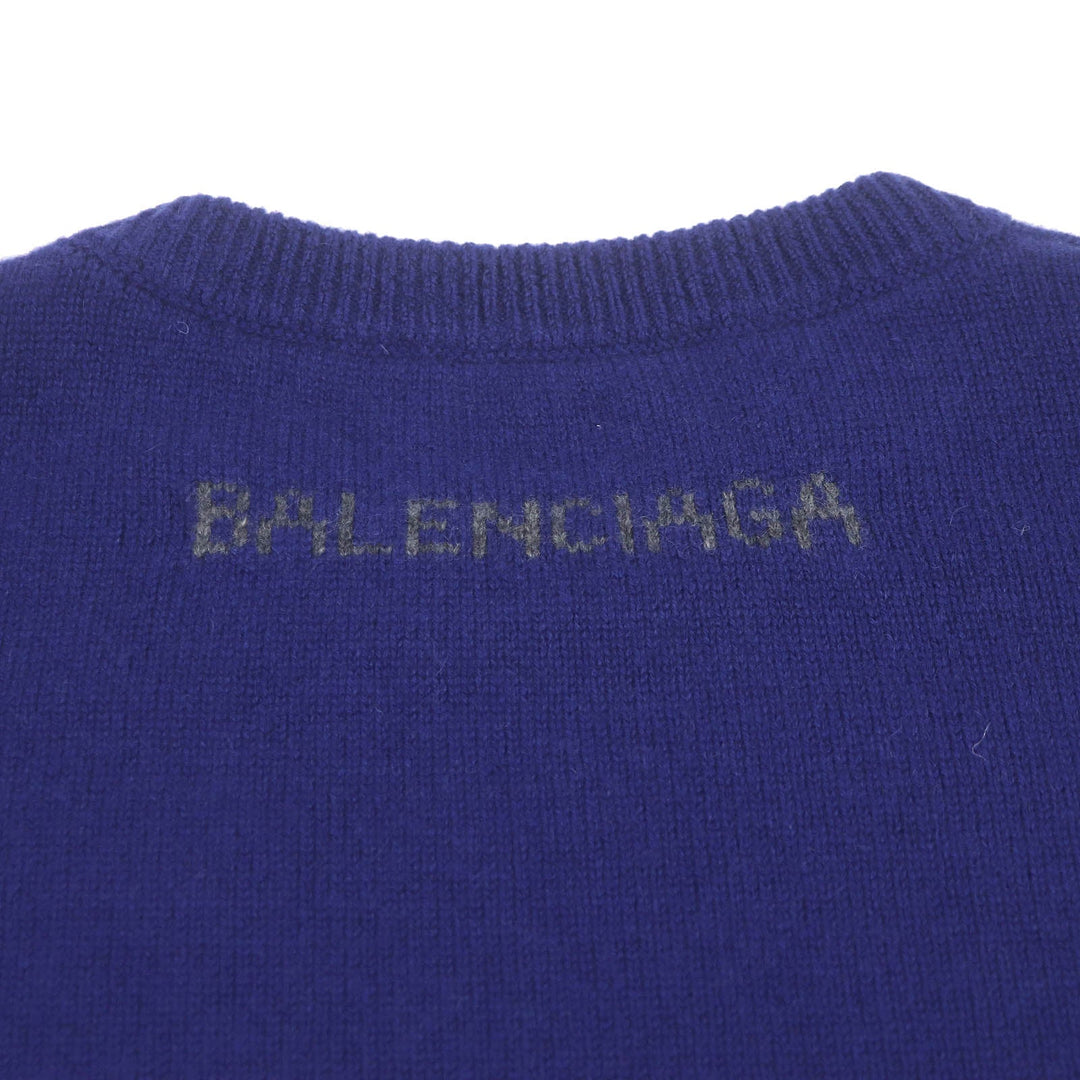 Top Quality Balenciaga Cashmere Logo Knit Sweater Blue XS